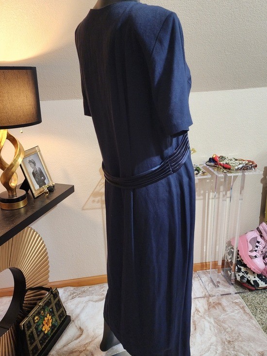 Vintage 1990s Betsy’s Things Navy Button Front Midi Dress Rayon Acetate Size 10