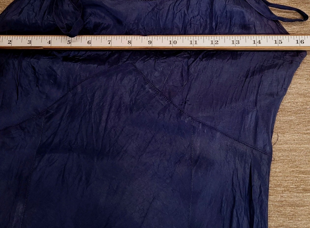 VTG 1940’s Blue Satin Taffeta Pinup Lingerie Full Slip Bias Dress Gown Capri 34