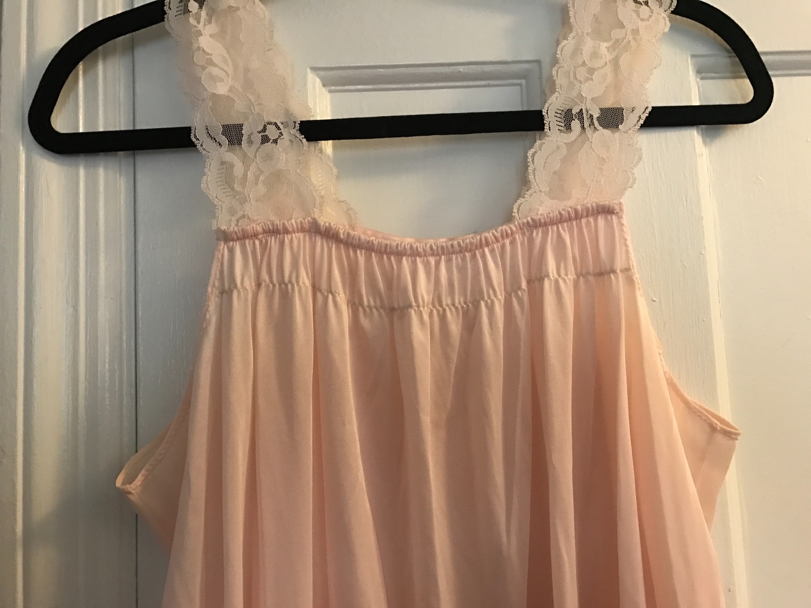Vintage Jennifer Dale Pink Nylon Lace Strap Hem Gown Long Sz 11 IGWU Sheer