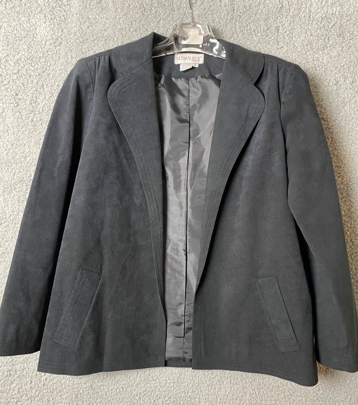 Vintage UltraSuede Jacket Womens Black 12 Slit Pockets 70s Luxury VTG