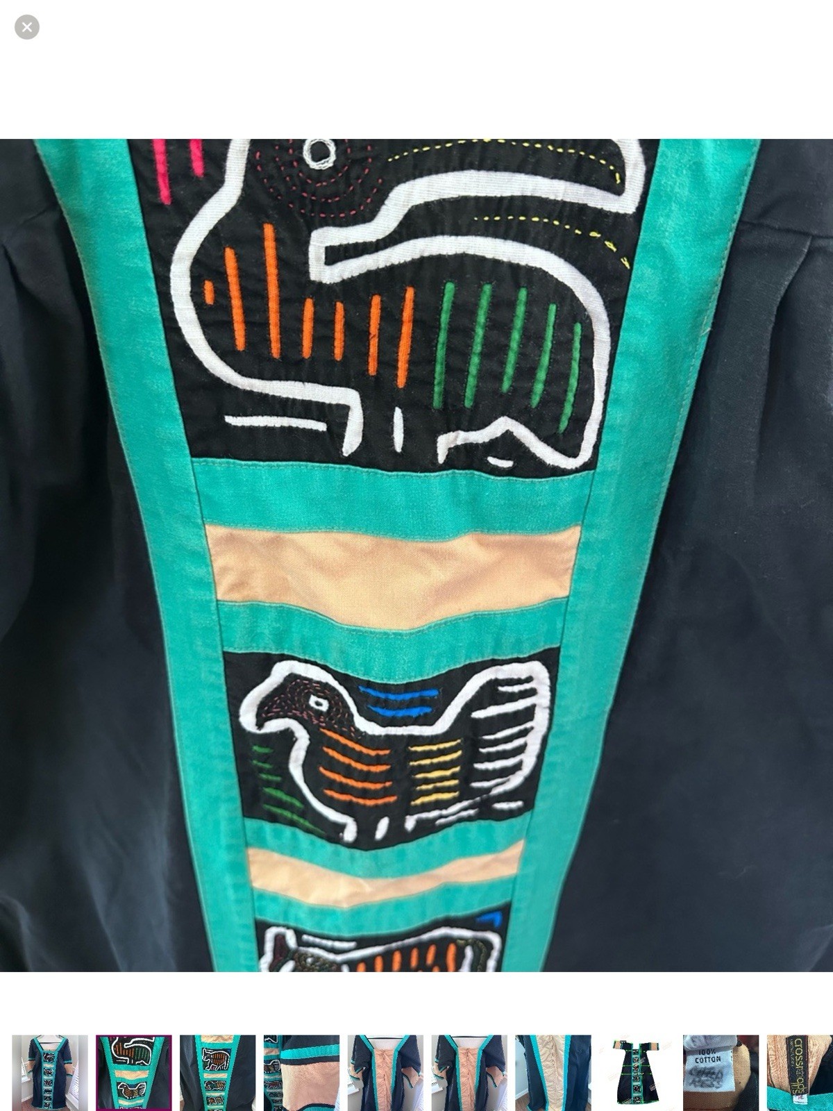 Vtg Crossroads MS Lakehills, TX Panama Mola Hand Applique Navajo Dress Medium