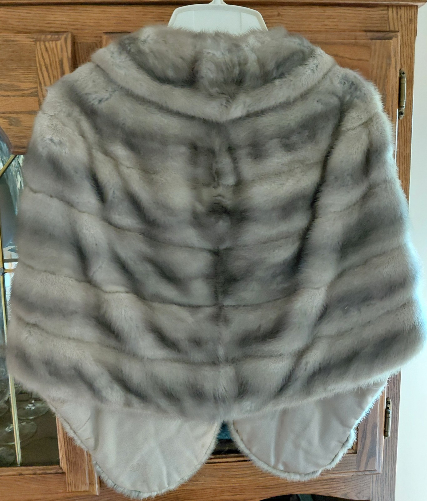 Silver Gray Mink Fur Stole or Caplet with an outside pocket on each side
