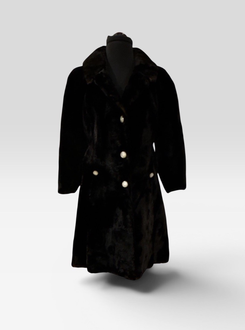 Jean Louis Bonwit Teller Black Vintage Fur Coat with Pearl Buttons