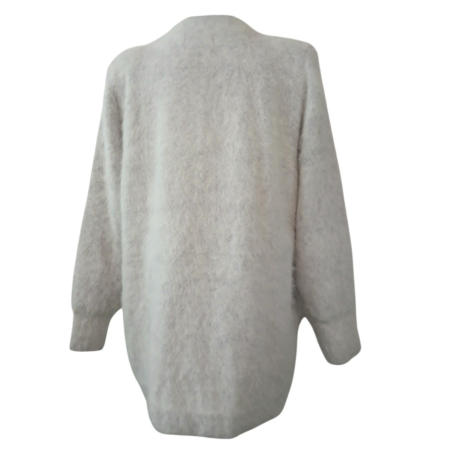 Vintage Lee Sands Angora Blend Cardigan Coat Gray Floral Pearl Lined OS Plus