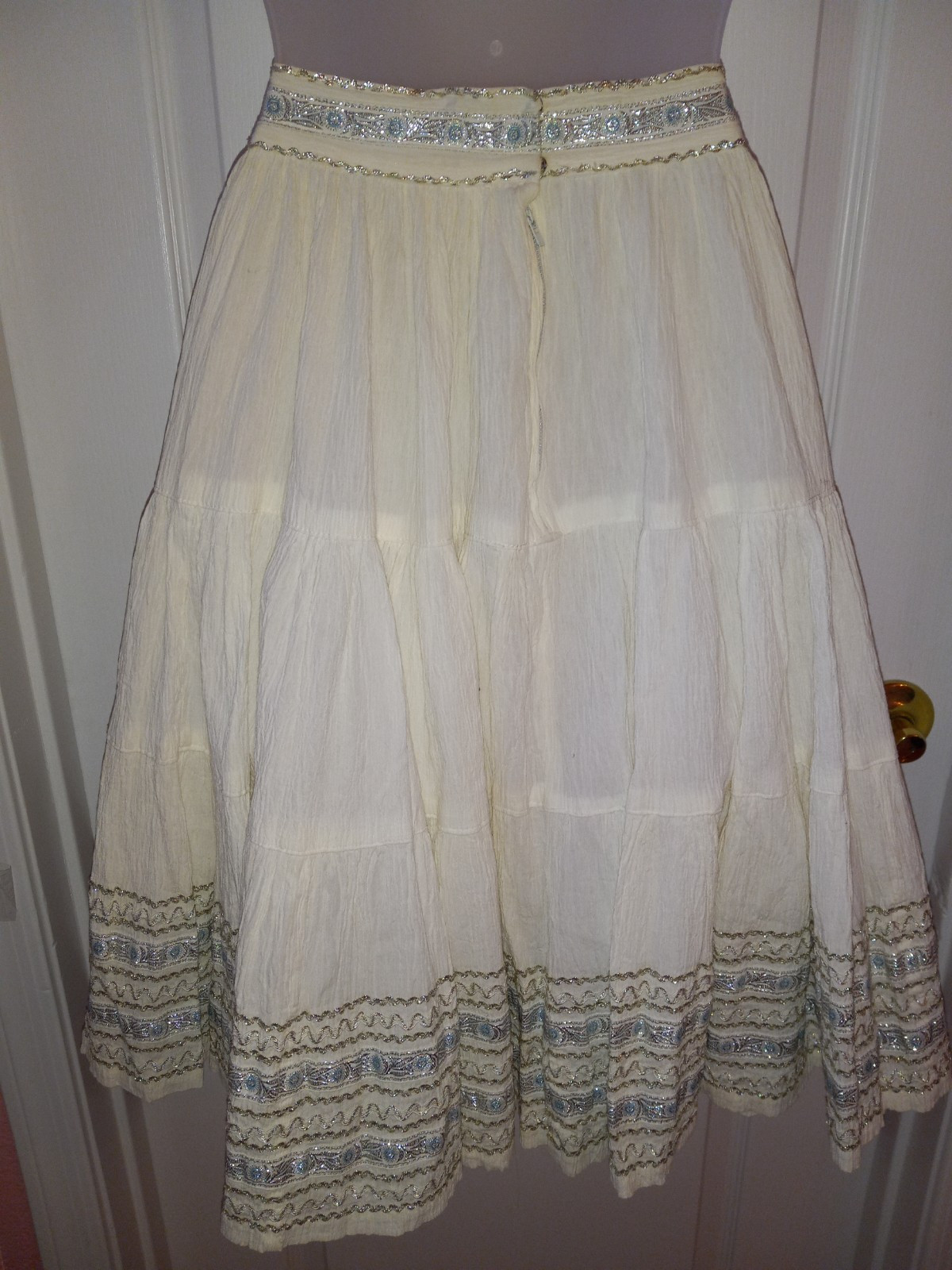 Vintage 50s Ivory Silver Metallic Ric Rac Patio Full Circle Squaw Skirt Viva S