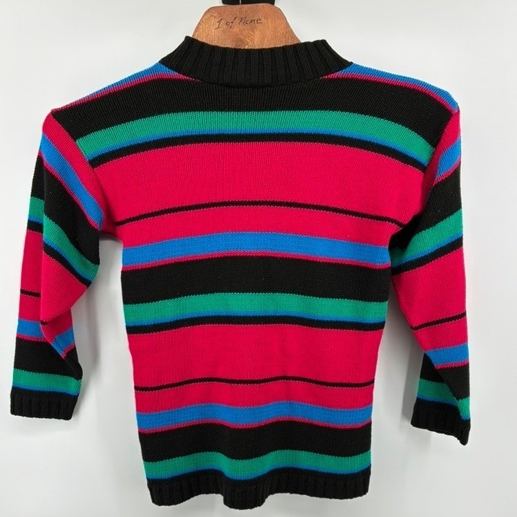 VNTG 90’s Croquet Club Striped Mock Neck Sweater Pink Blue Green Black USA Made