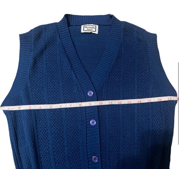 1970’s Kenneth Too! Blue Knit Sweater Vest, Button Down, Approx Size Medium