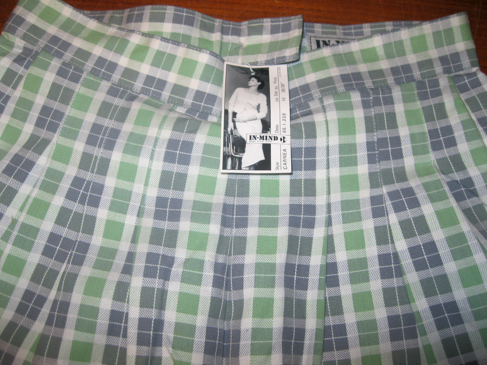 Vintage Womens IN-MIND Kirsten Teisner Buick Jeans Plaid Green Pants 36-38 70s 80s