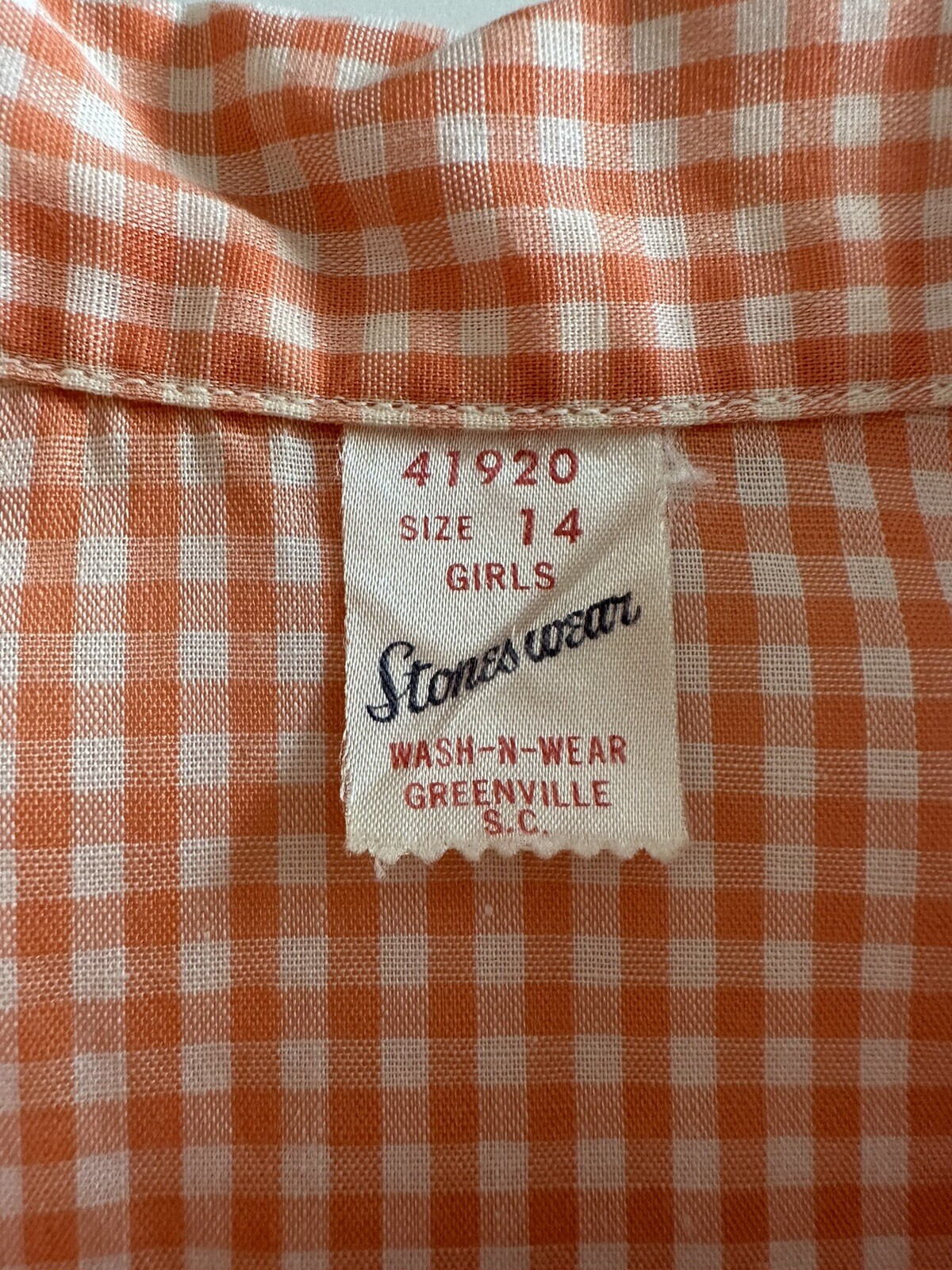 1950s Stoneswear Peach Gingham Cotton Blouse Top Shirt Western Workwear Farm VTG