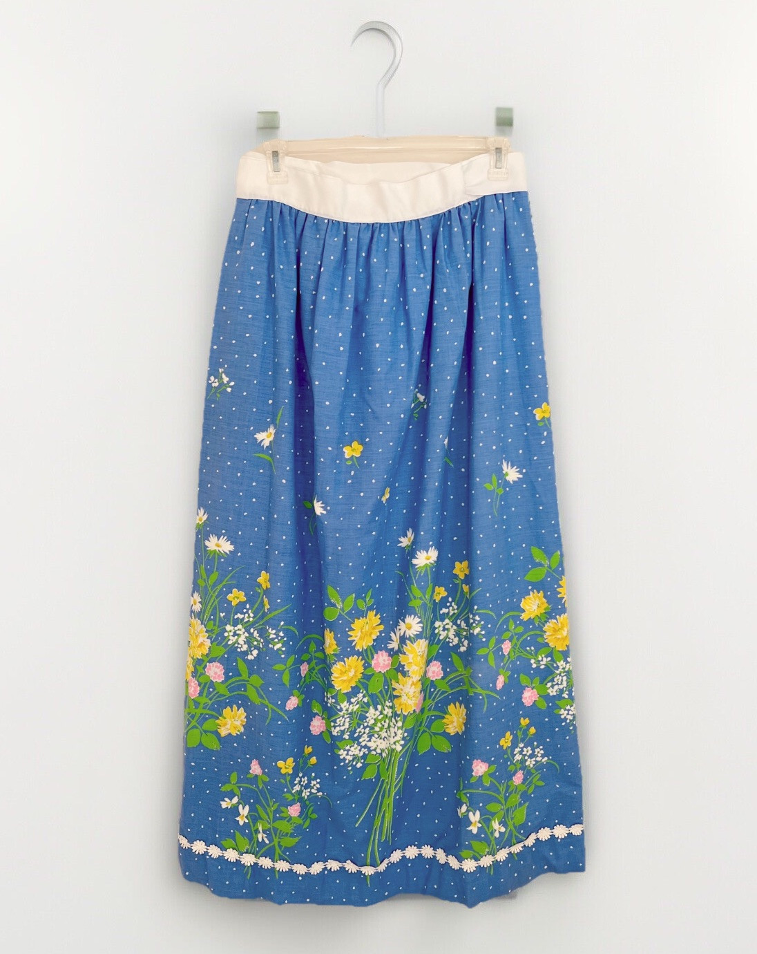 Vintage 1970s MR HANK Wrap Skirt S/M Polka Dot Blue Multi Floral Maxi Bohemian