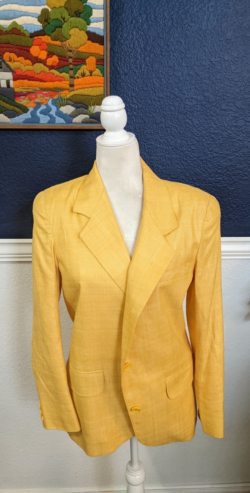 VTG Collection N M Club Neiman Marcus 100% Pure Silk Yellow Blazer Sz 4 Small S