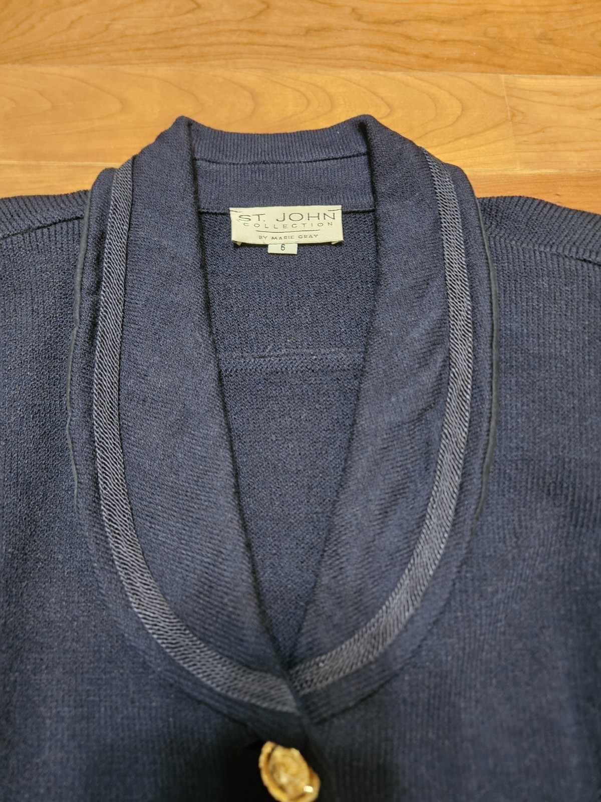 Vintage St. John Collection By Marie Gray Navy Blue Santana Knit Blazer Size 6