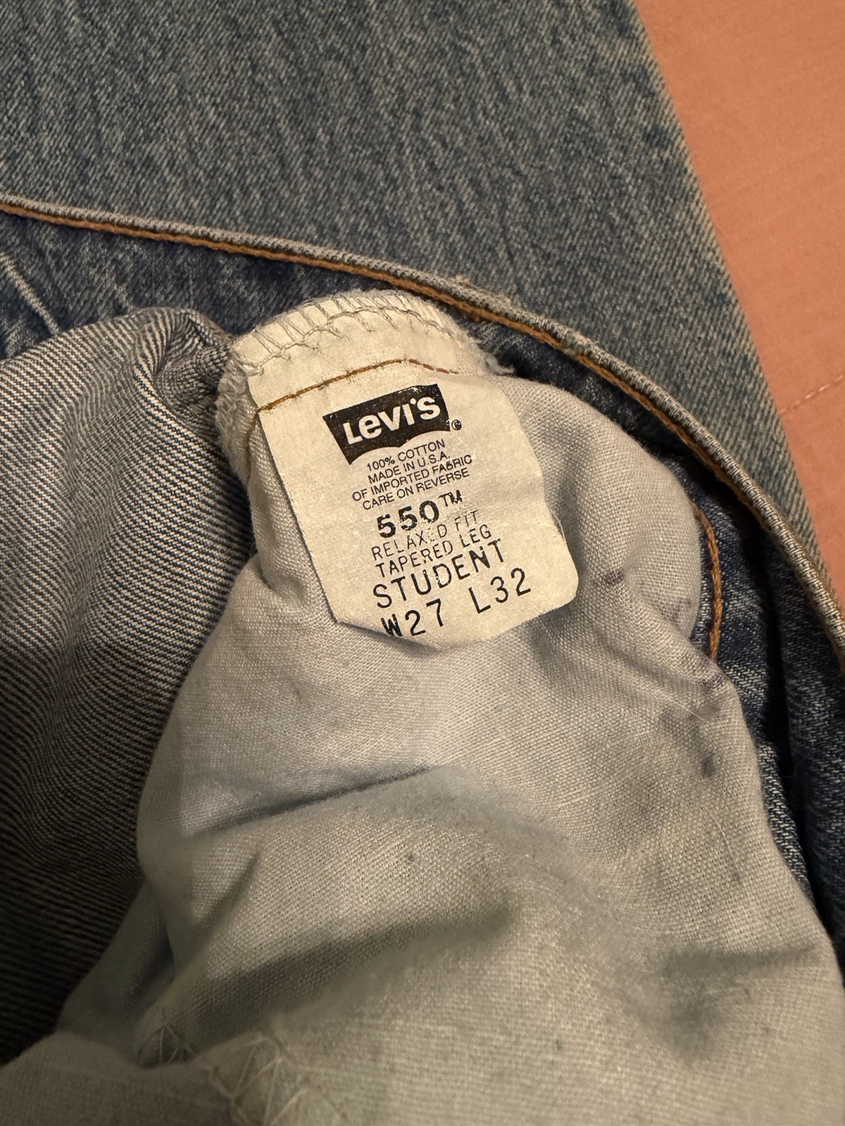 Levi Jean 27×32 Orange Tab 550 Relaxed Fit Tapered Leg Student