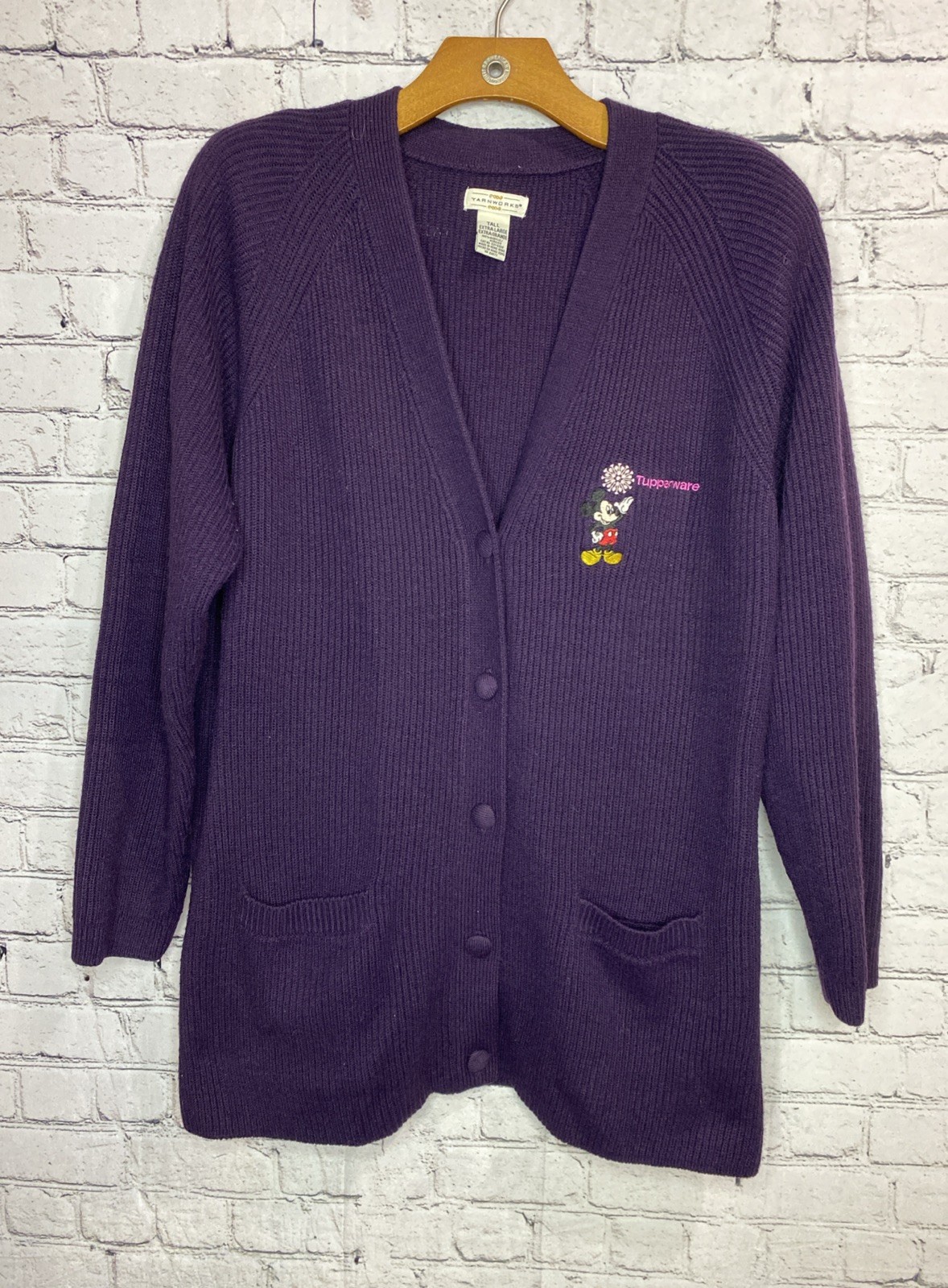 Vtg Tupperware Disney Mickey Mouse Cardigan Sweater 80’s Purple XL Tall