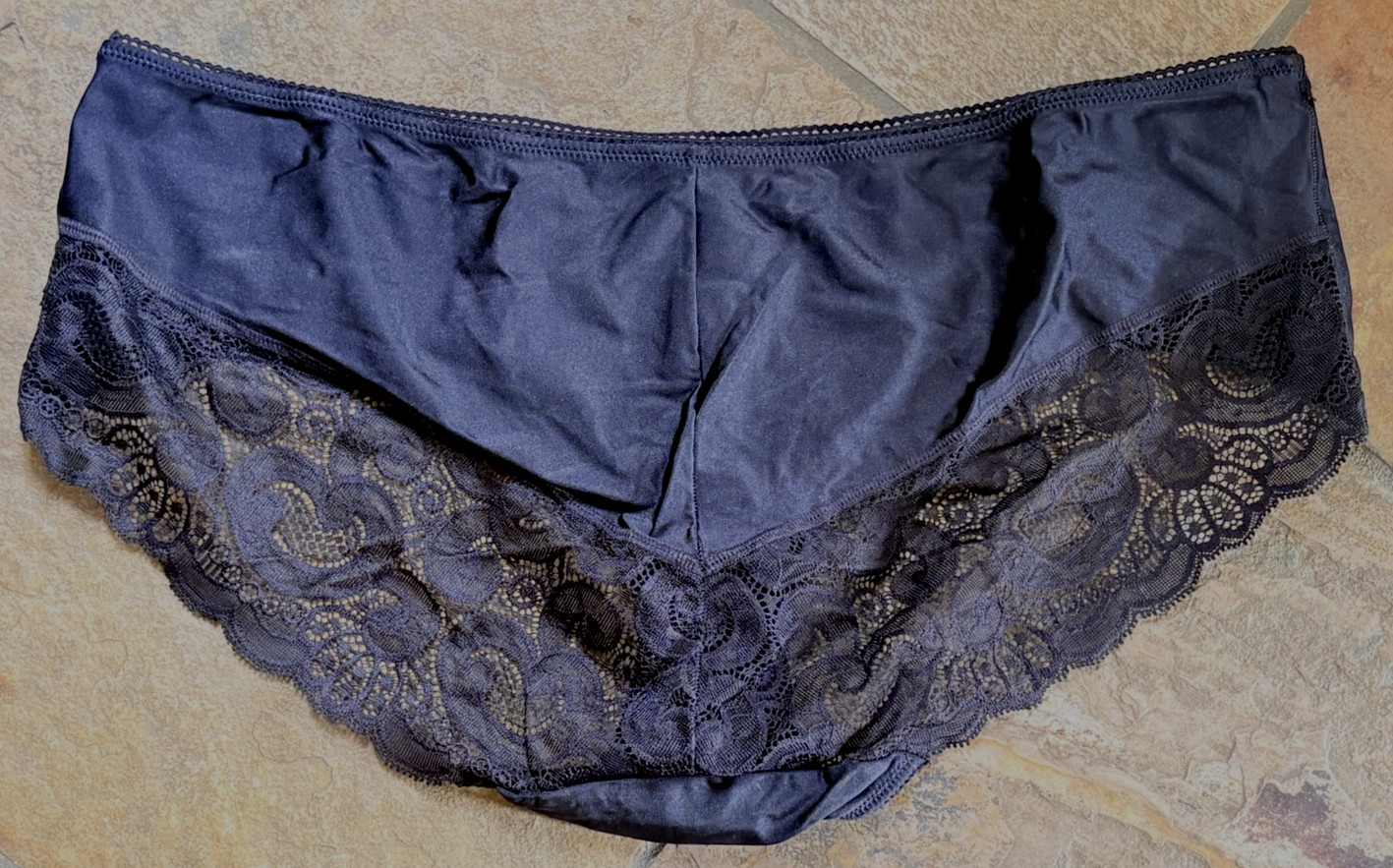 PLAYTEX 10/3XL BLACK Hi Shine SATIN & Lace Hipster Bikini Panties