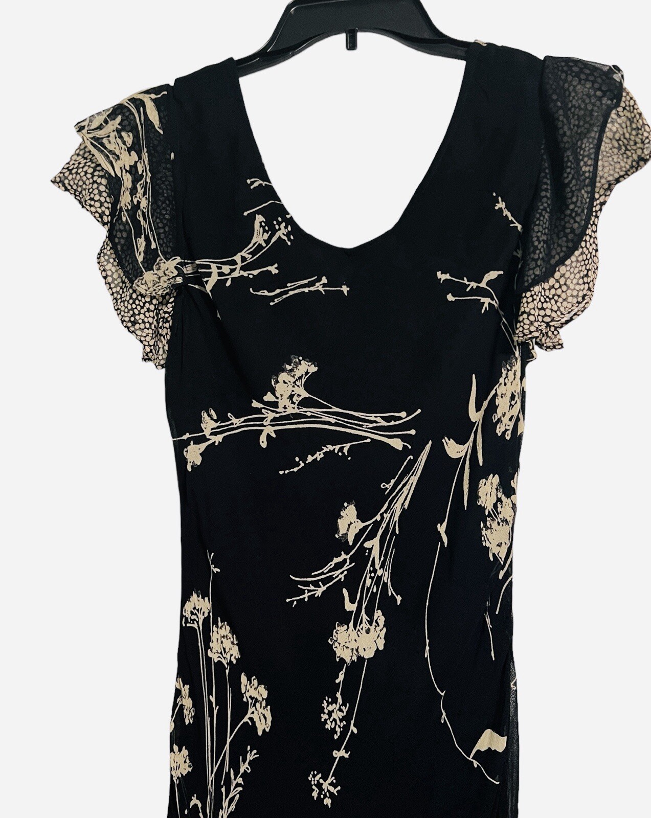 Vintage Phool 1990s Ruffle Sleeve Black Floral Dress Size Medium