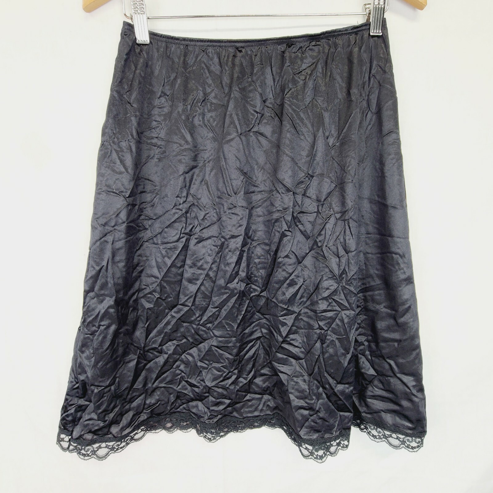 Vtg Womens Deena Black Skirt Slip Undergarment Size L Lace
