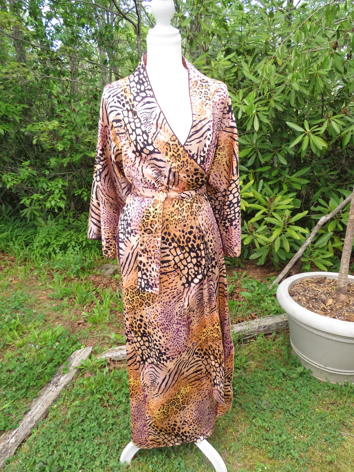 Vintage Kassalty Palm Beach Animal Print Maxi Duster Robe – Belted, Pockets,