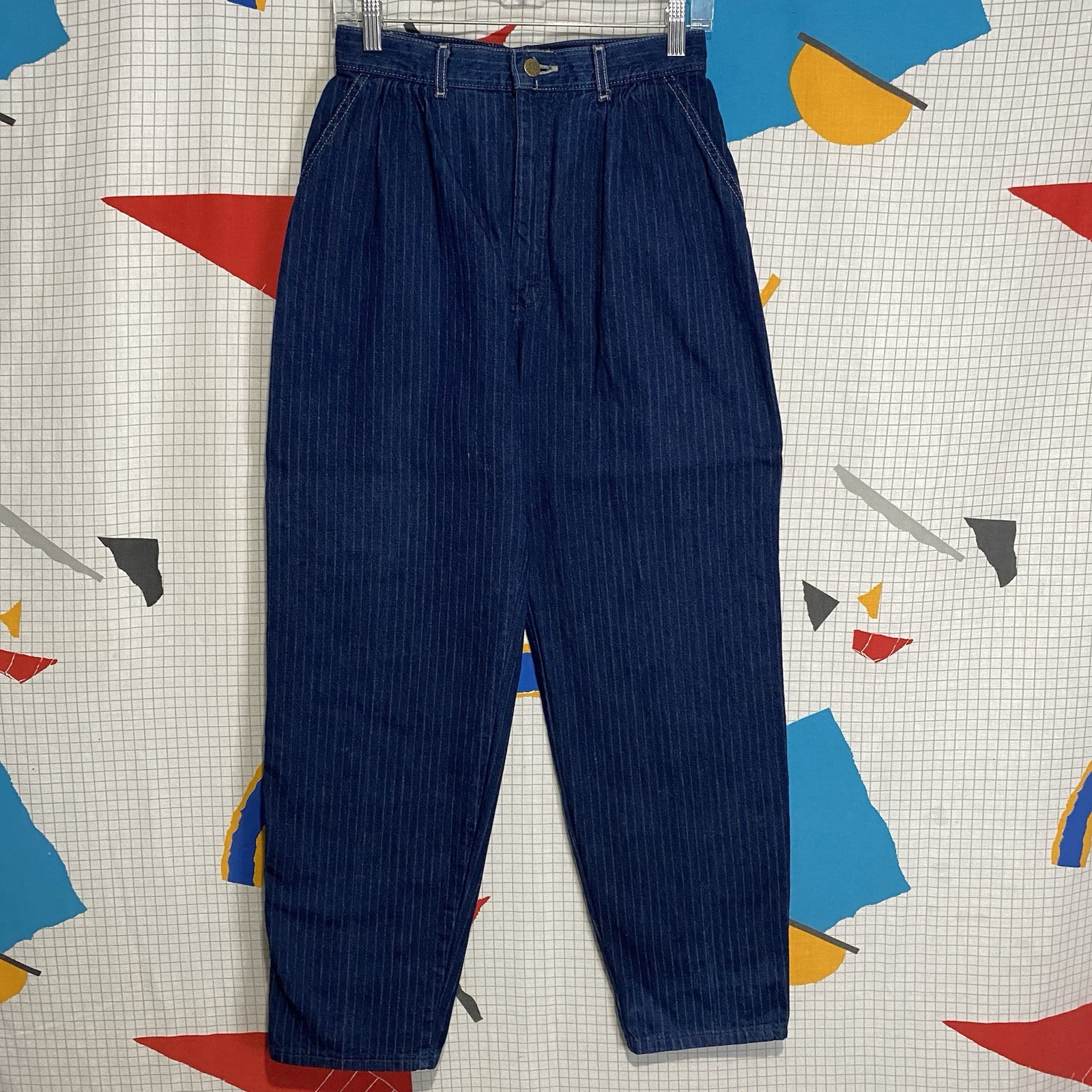 Vintage 70s Lee Jeans Pinstripe Pleated 27×29 High Waist Mom Talon Zipper USA