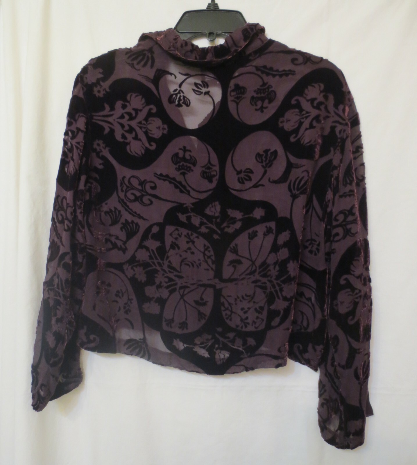 Vtg Jenny Helene Elegant Purple Floral Burnt Velvet Silk Open Jacket Women’s XS