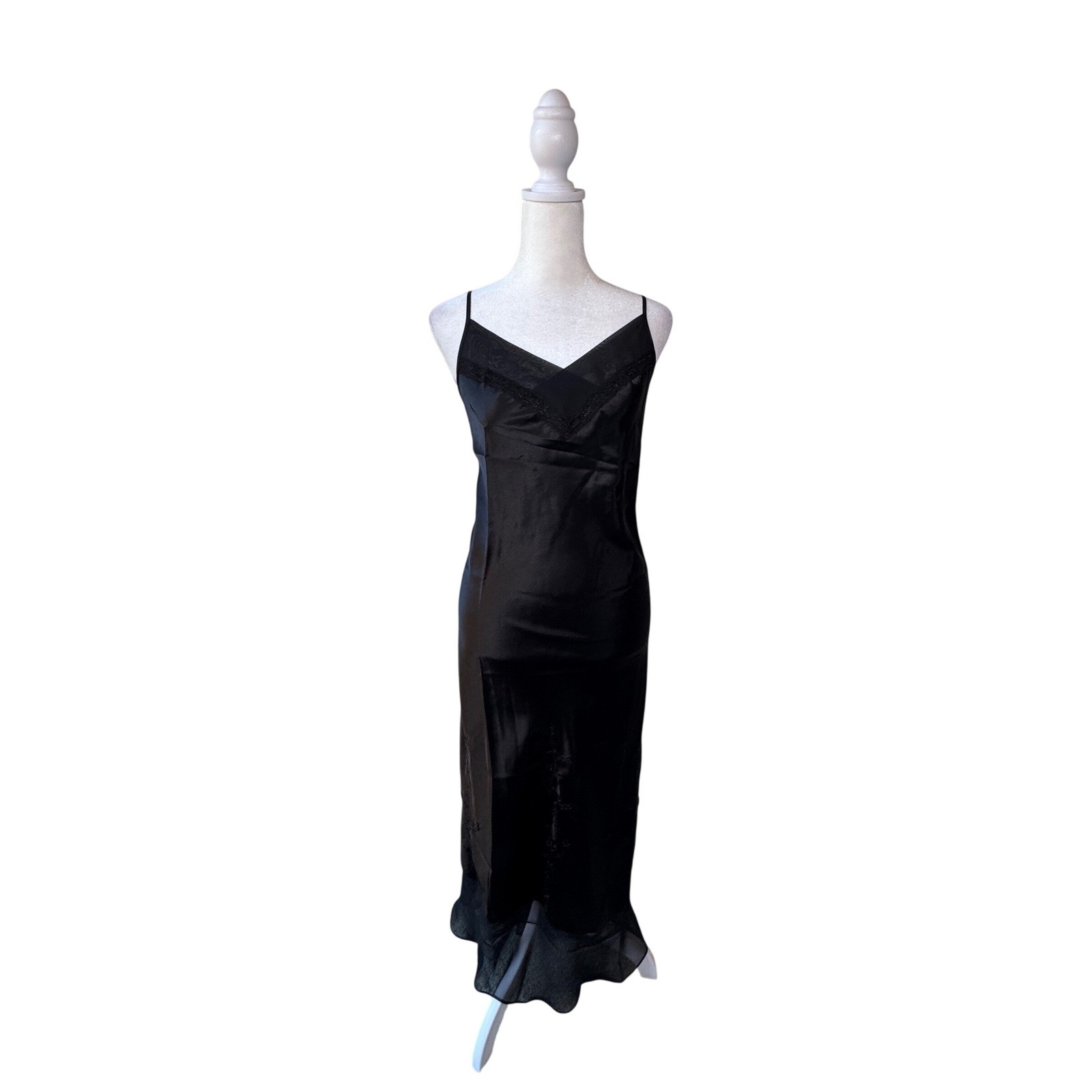 Vintage Intimate Essentials Slip Dress Beaded Black Women’s Large Coquette Goth