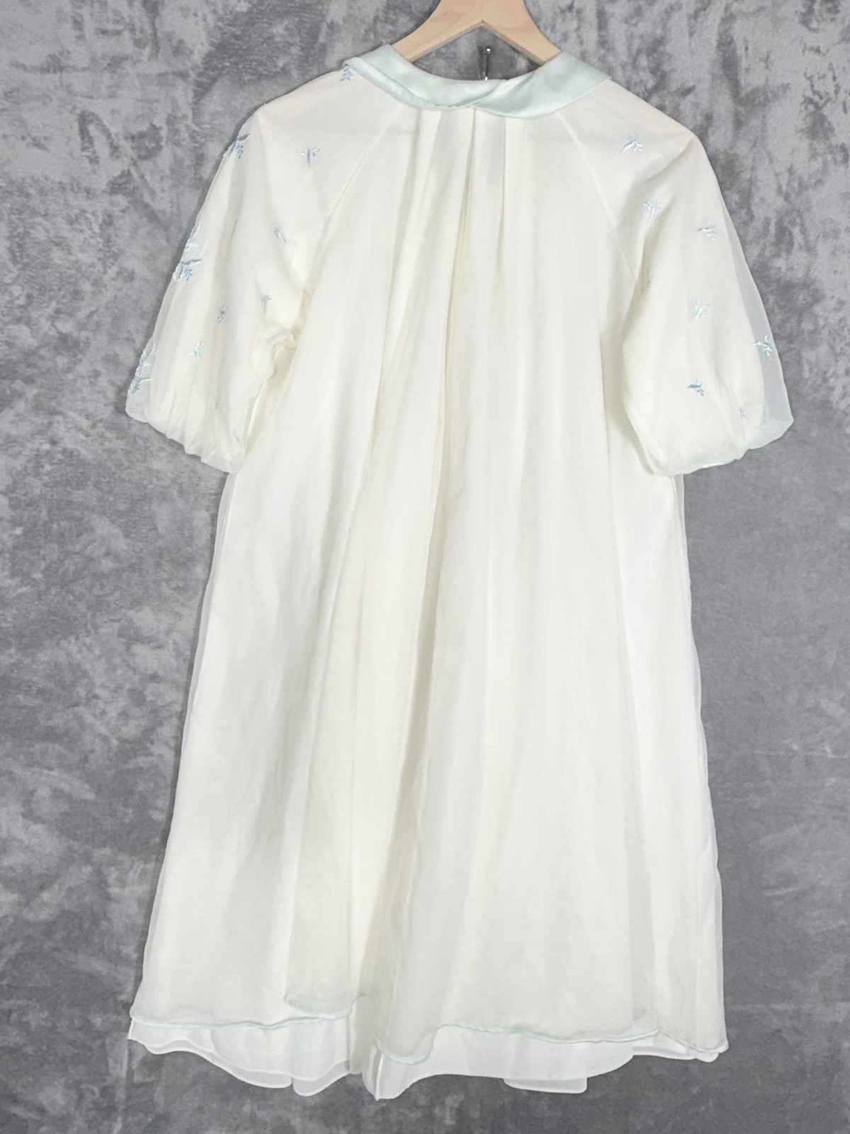 Leonora Womens Robe S Ivory Light Blue Vintage Embroidered Sheer Nylon