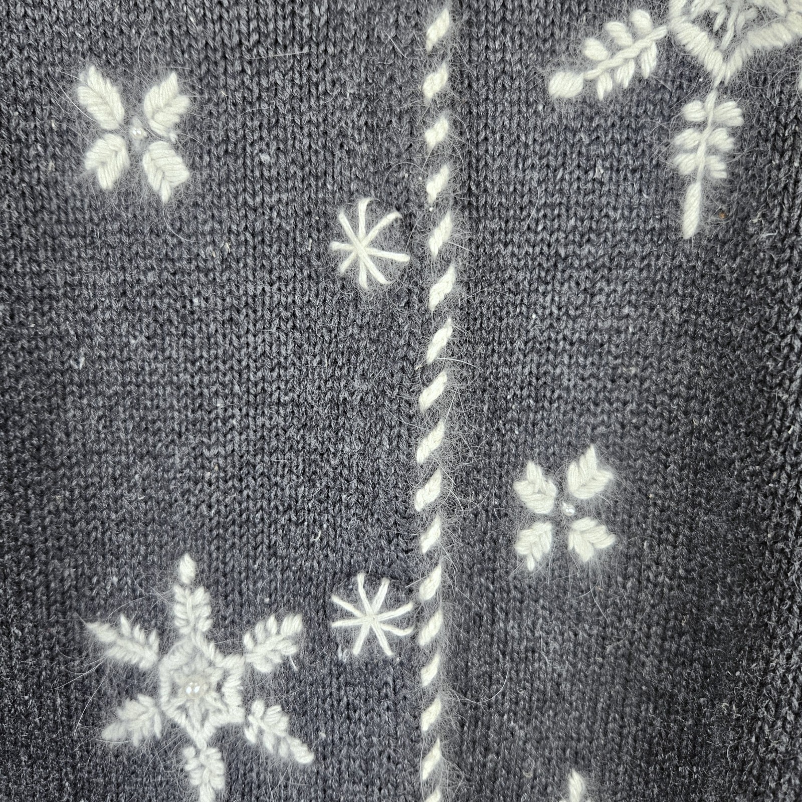 Vintage Paul Harris Christmas Cardigan Sweater Gray Snowflakes Winter Women L