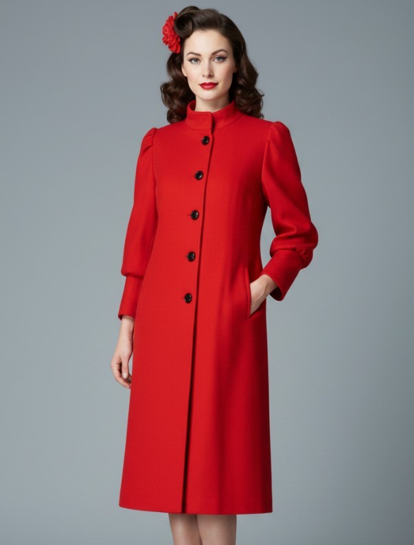 OSFM Vintage 80s Lady Suzette Red Wool Leg of Mutton Sleeve Jacket Coat 90s
