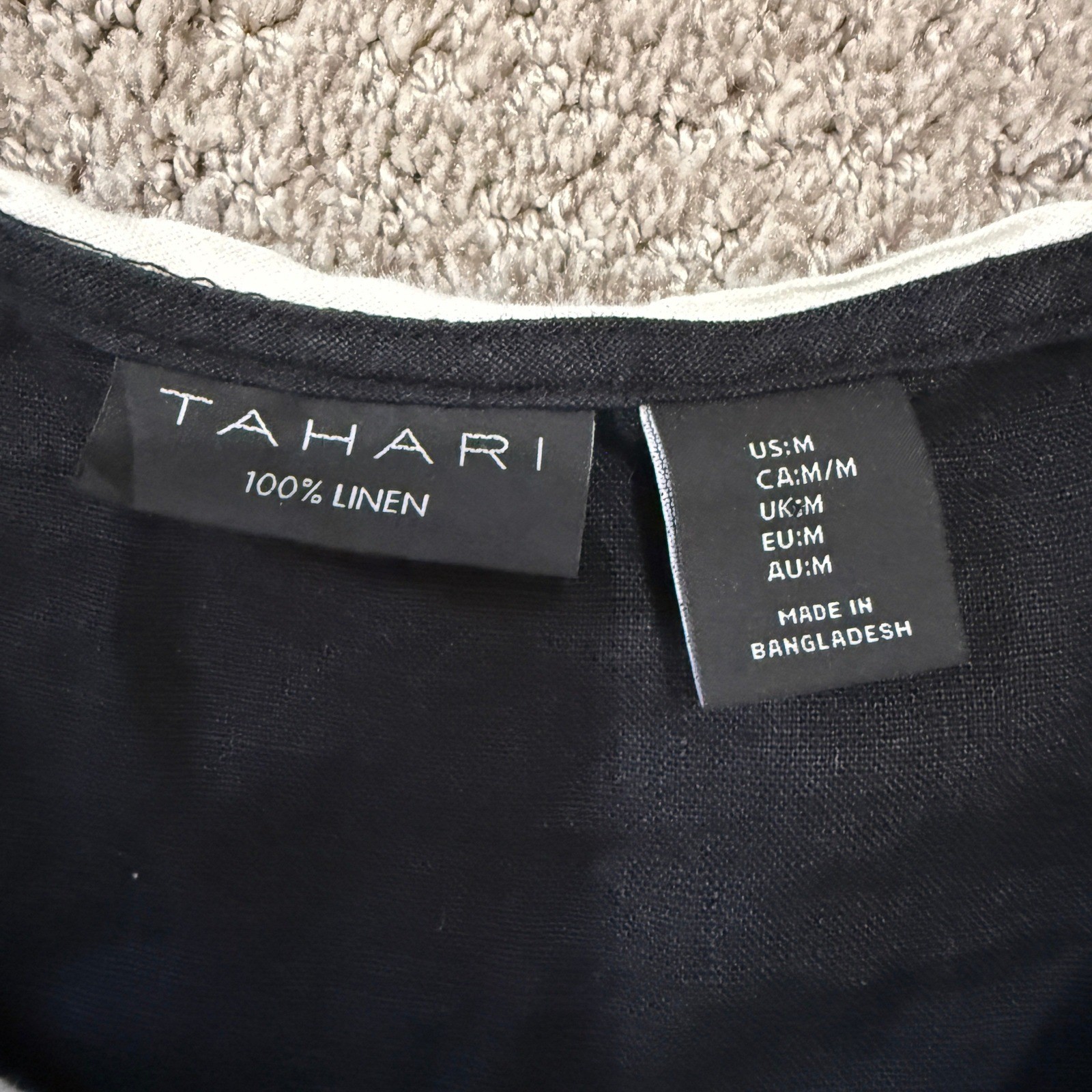 Tahari Black 100% Linen Button Front Vest Top Medium Minimal Elegant Old Money