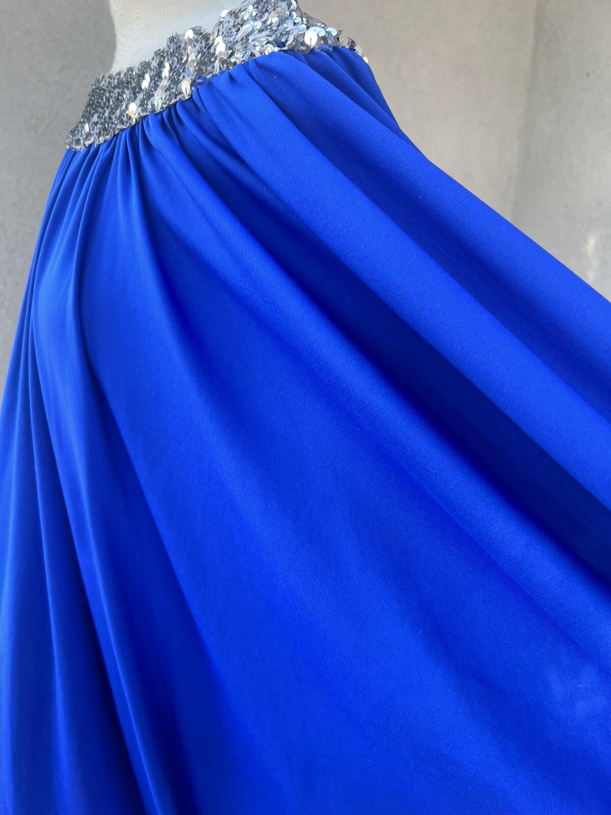 Vtg Evening Kaftan Royal Blue Polyester Sequins Trim OS My Kinda Gal