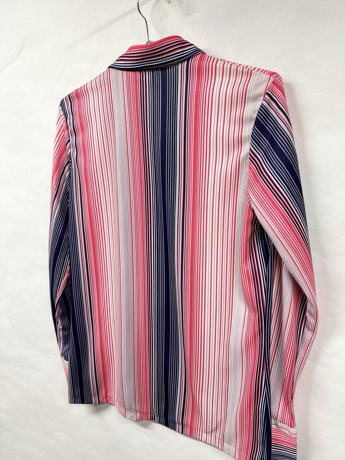 Vintage 70s Barcode Stripe Polyester Button Up Blouse Red Blue Spiegel M / L