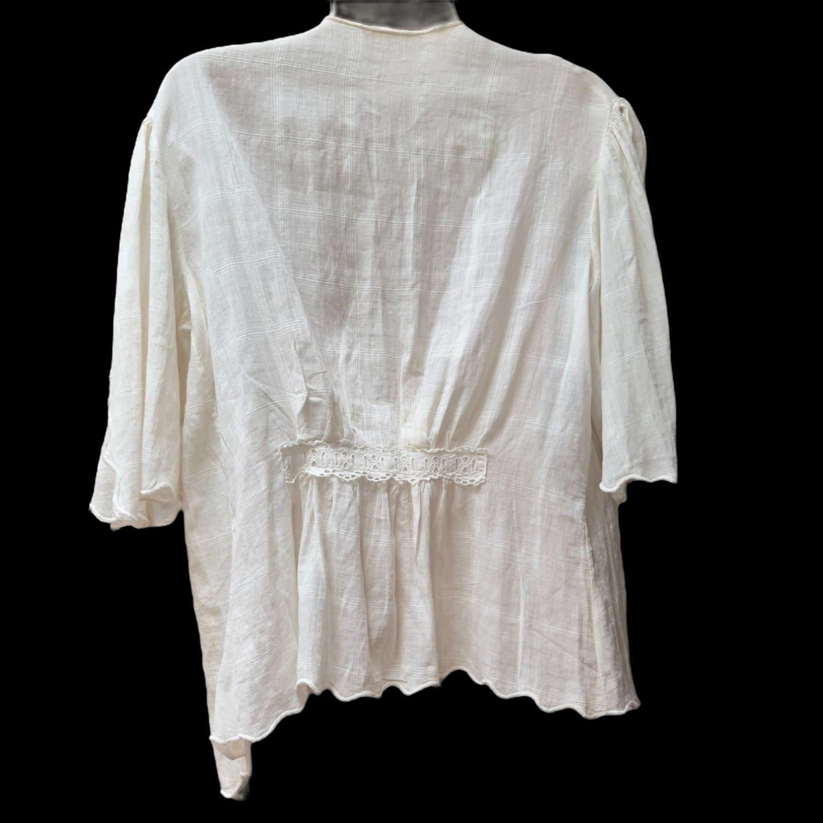 Antique Edwardian 1910s White Cotton Voile Open Blouse Lawn Jacket Size Small