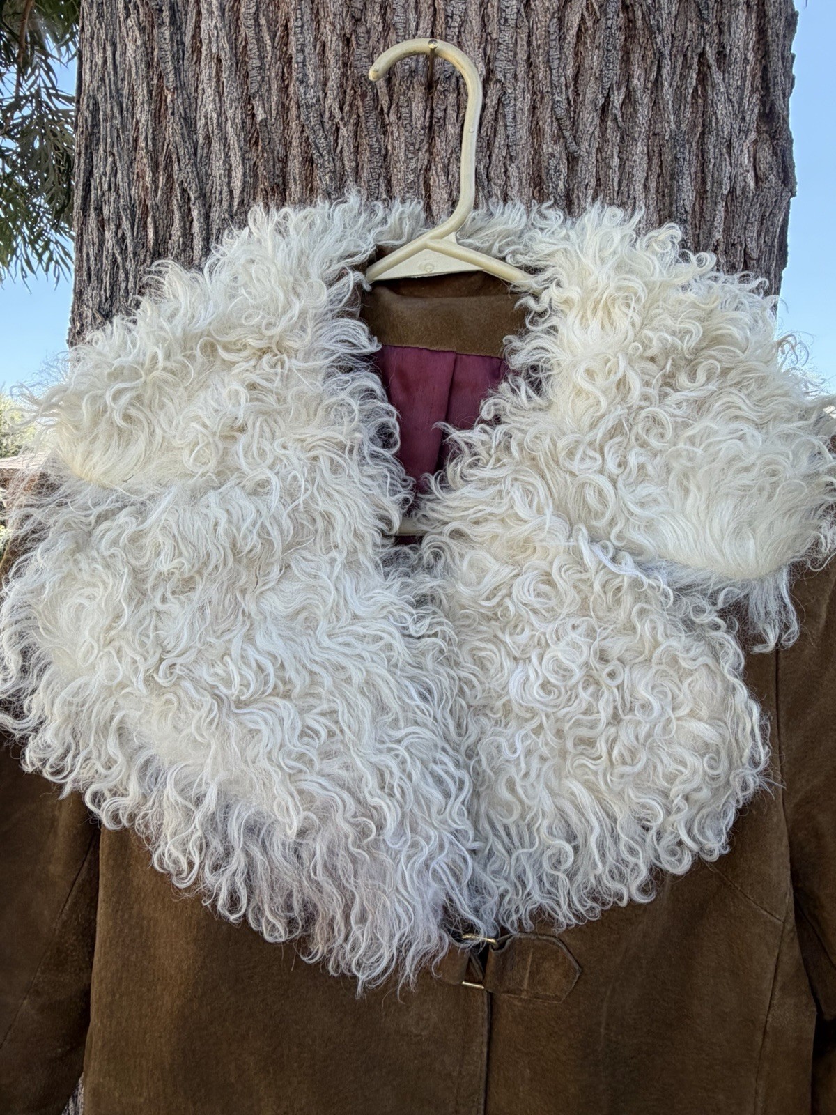 Vintage Rare Jeno de Paris Mid-length Trench Suede Coat -Tibetan Lamb Fur