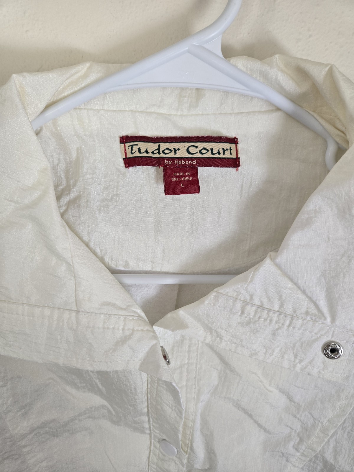 80’s/90’s Tudor Court by Haband Metallic White Jacket Windbreaker Lg FREE SHIP