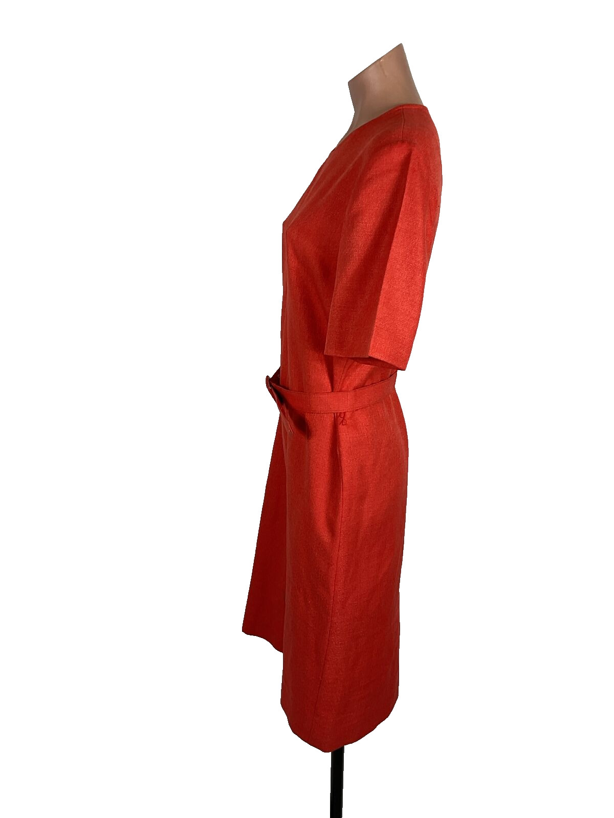 Henry Lee Dress Suit Sz 8 Petite, Coral Orange, made in USA, vintage 90’s Belted