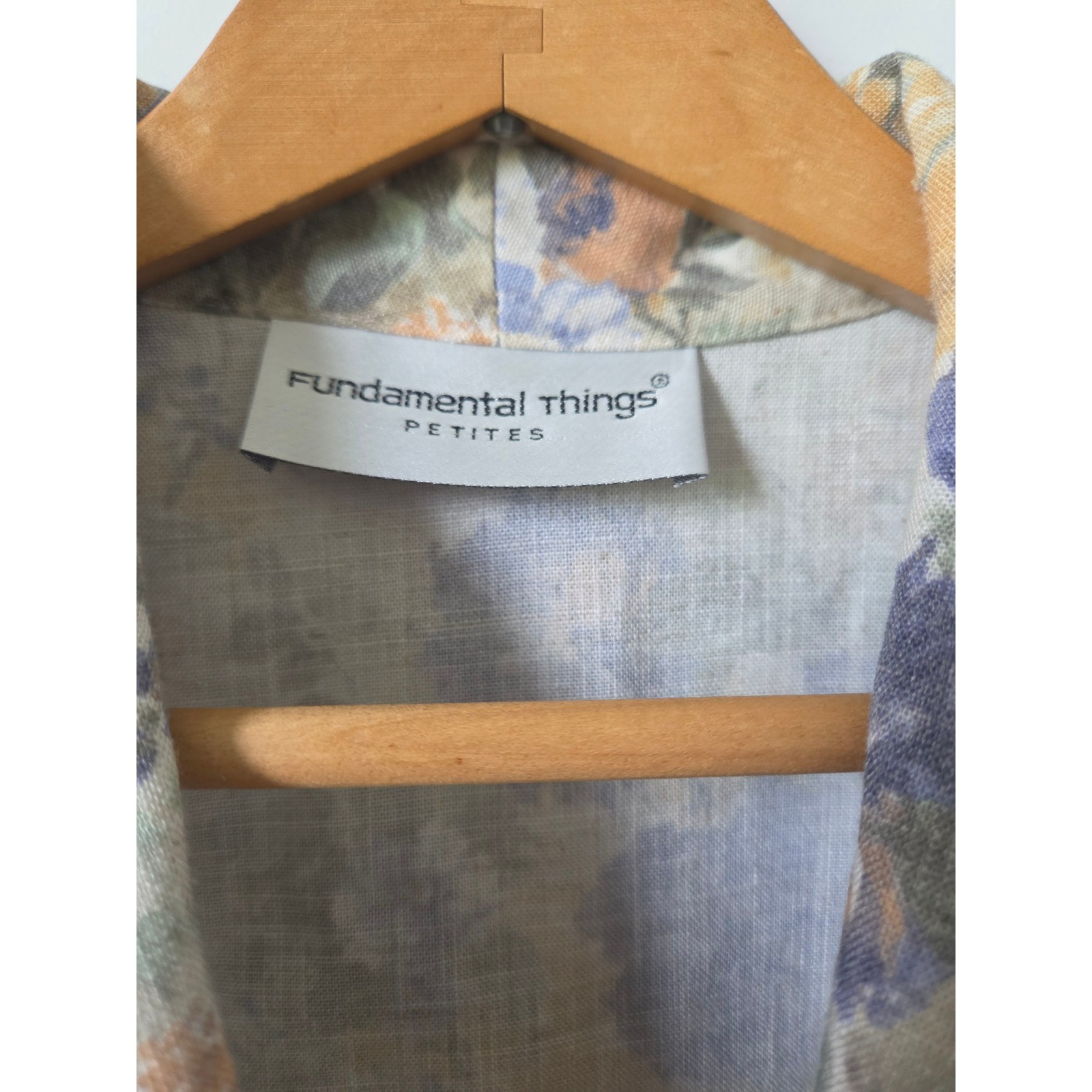 Vintage Cottagecore Floral Linen Blend Blazer Jacket Blue Size 12P Boho