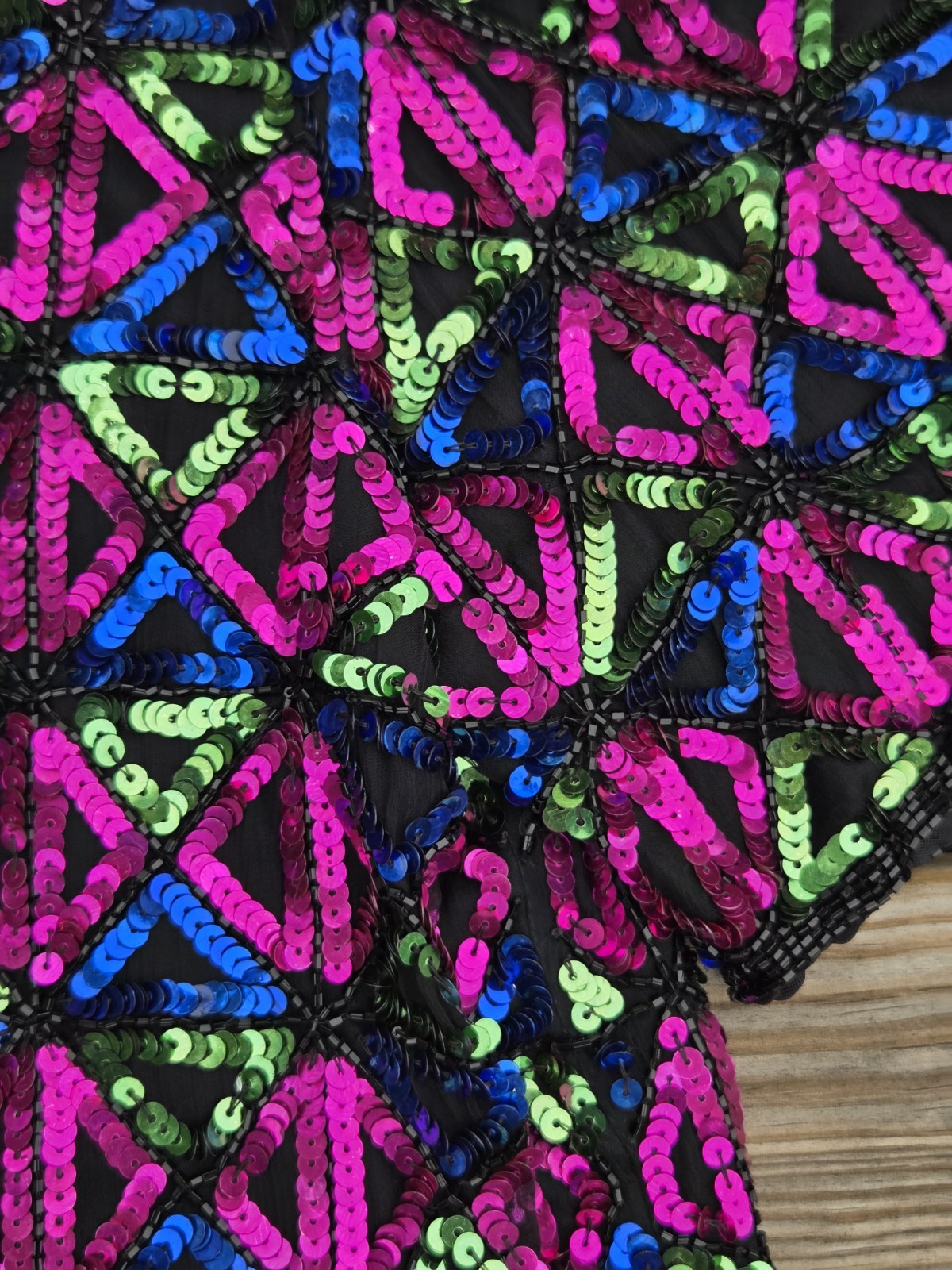 Vintage Sequin Jacket Womens Neon Geometric Beaded Party Top 80s Disco Glam