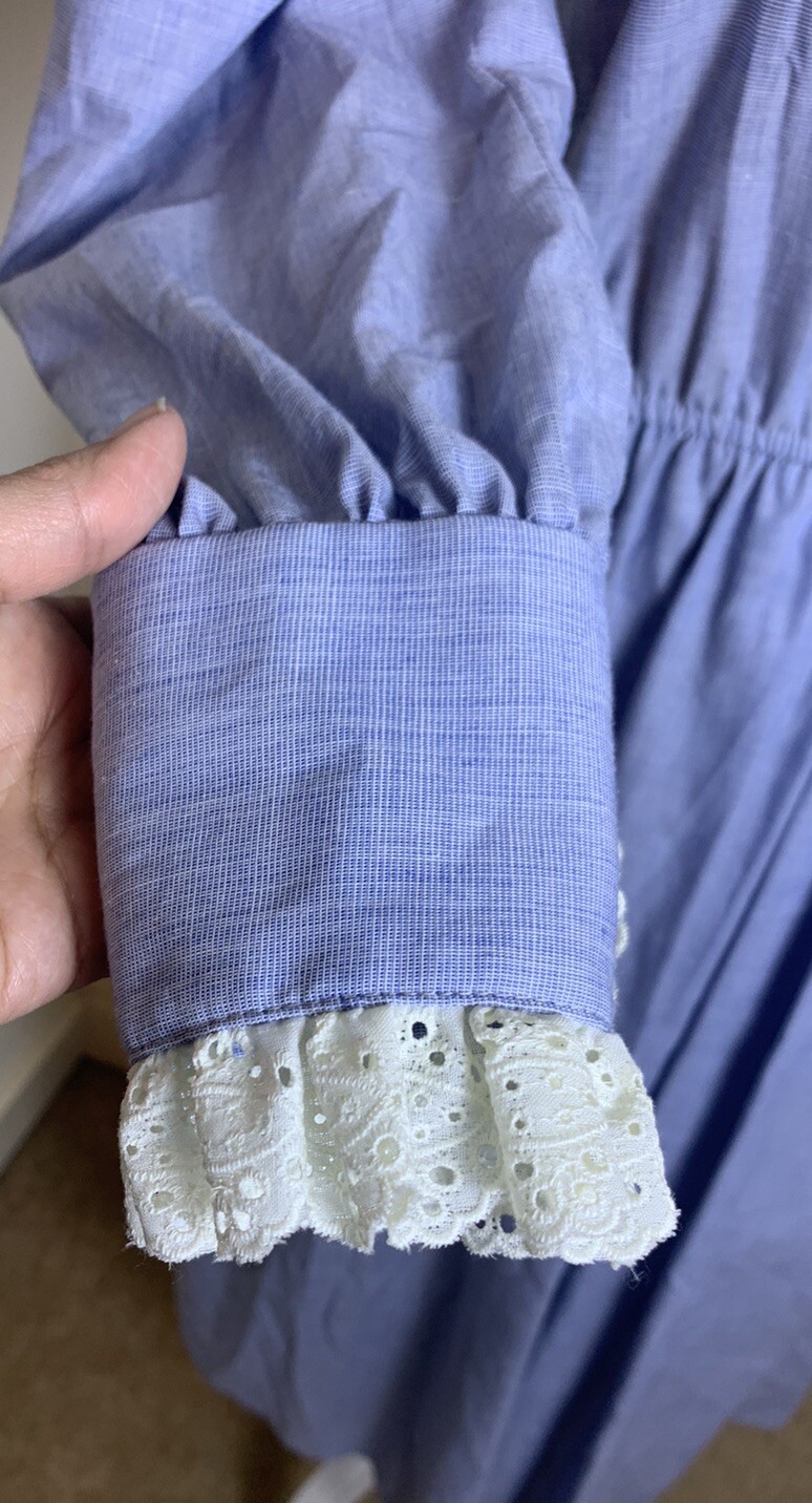 Vtg Donna Morgan Non Stop Prairie Dress Med Union Made USA NWT Lace Blue Cottage