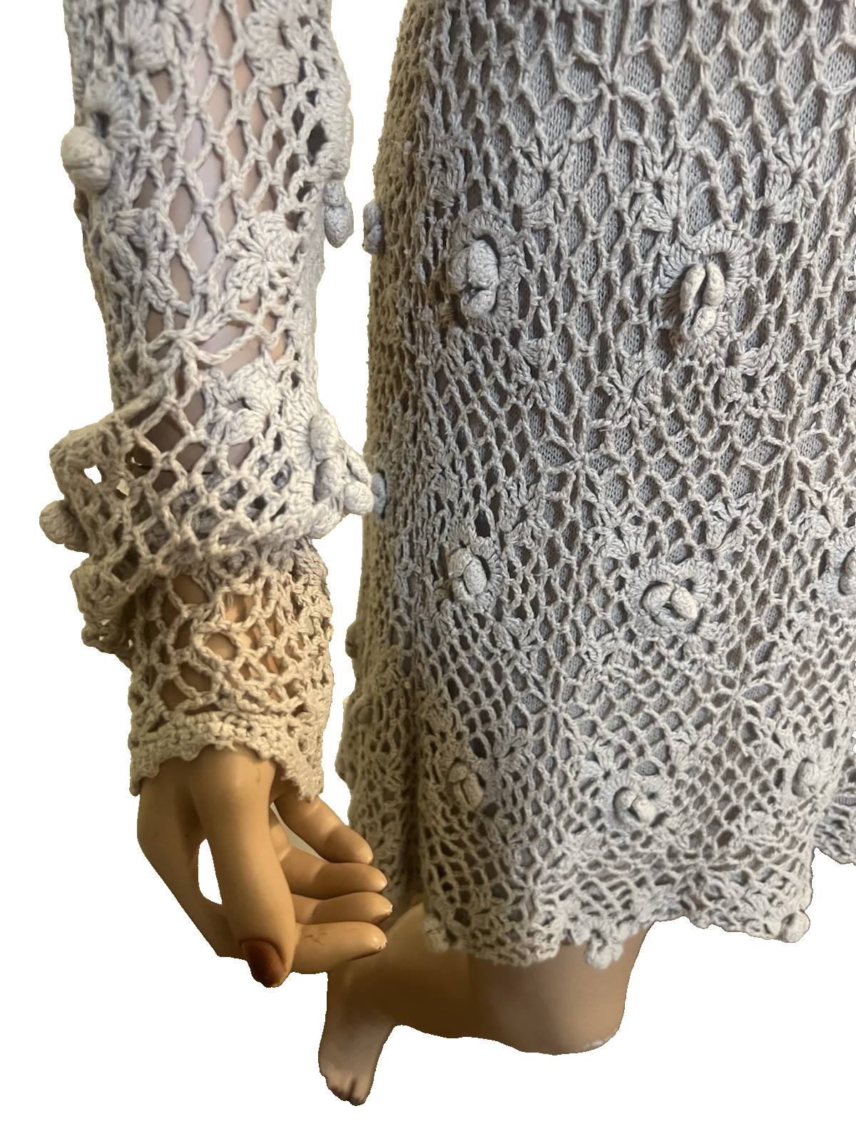 Vintage BEST OF THE 90s Y2K Crochet Knit Boho Festival Mini Dress Medium