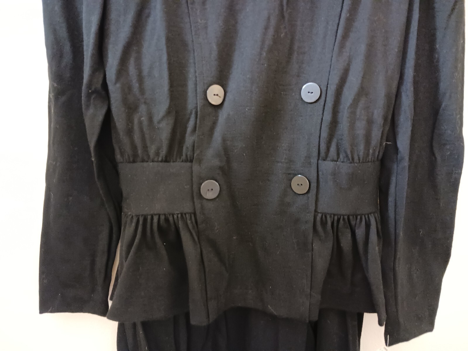 Vtg The Kollection 6 Black Wool Jersey 2 Pc Dress White Collar Wednesday Addams