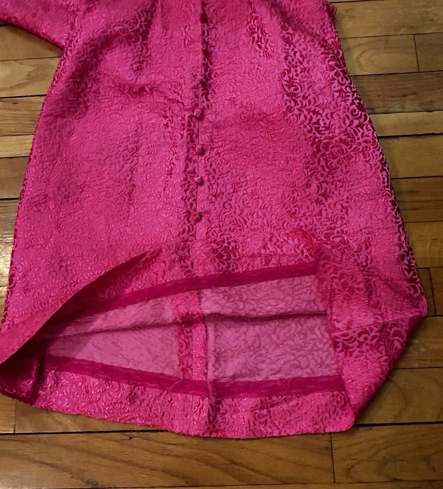 Vtg 50s 60s Handmade Hot Pink Jacquard Mod Go Go Cocktail Shift Mini Dress SZ S