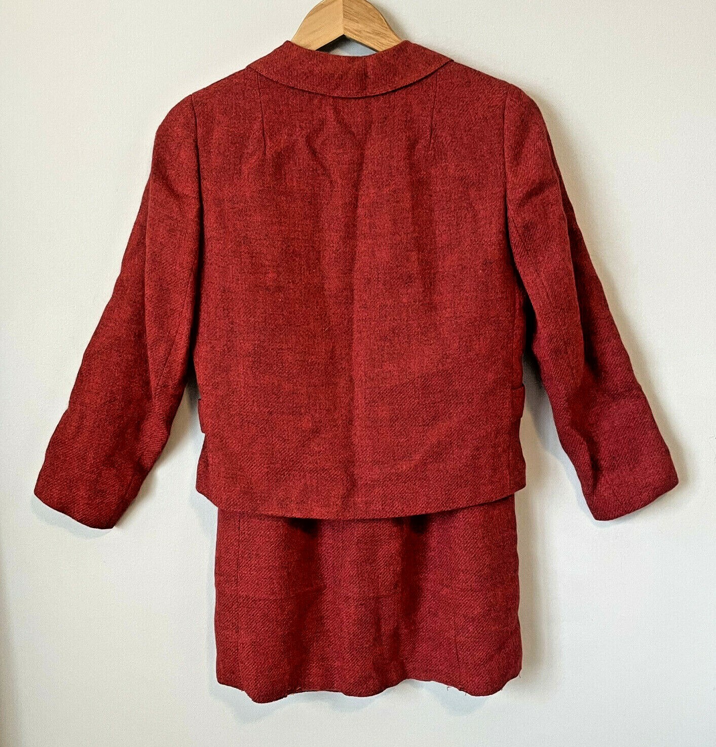 Vintage 60’s Davidow The Union Skirt Suit Red Virgin Wool Tweed Lined No Sz – XS