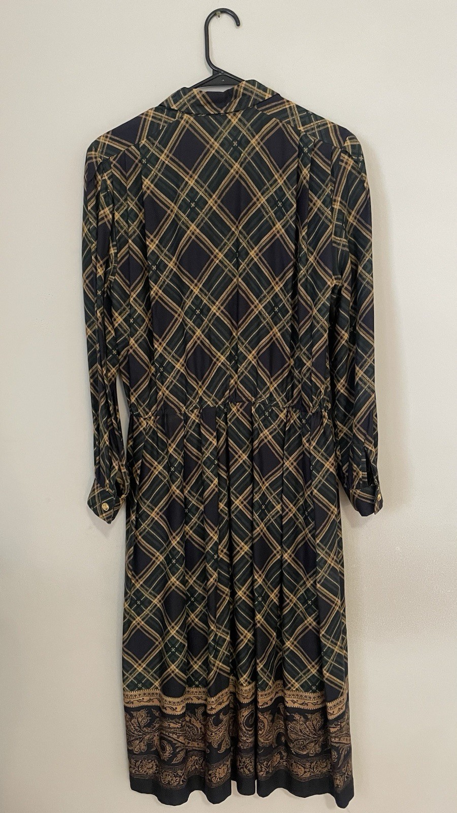 Vintage 80s Papillon Collection Plaid Midi Dress Academia Tartan Secretary Sz 14