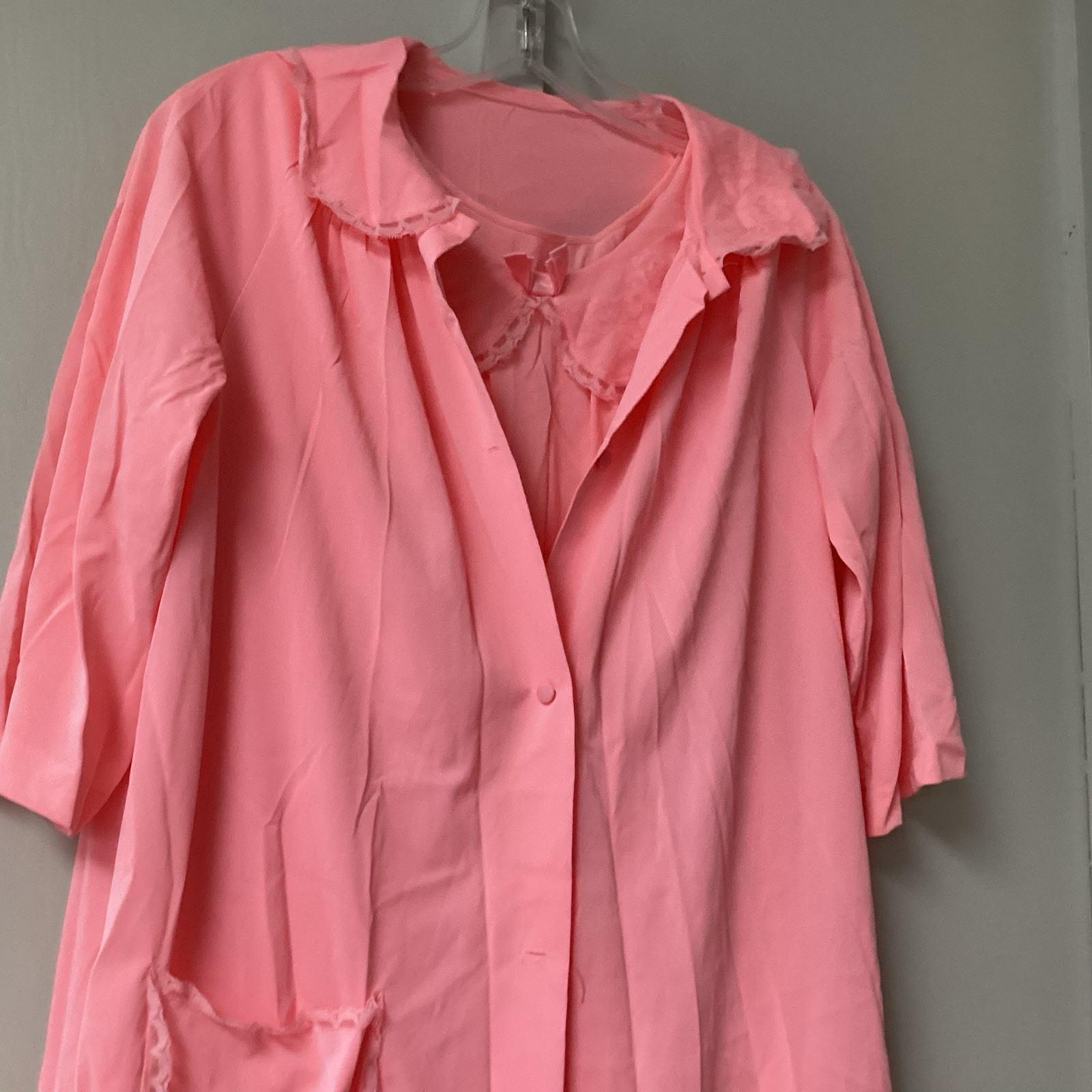 VTG Shadow Lane 2 Piece Size Small Night Gown & Robe Coral Lace Silky Flowers