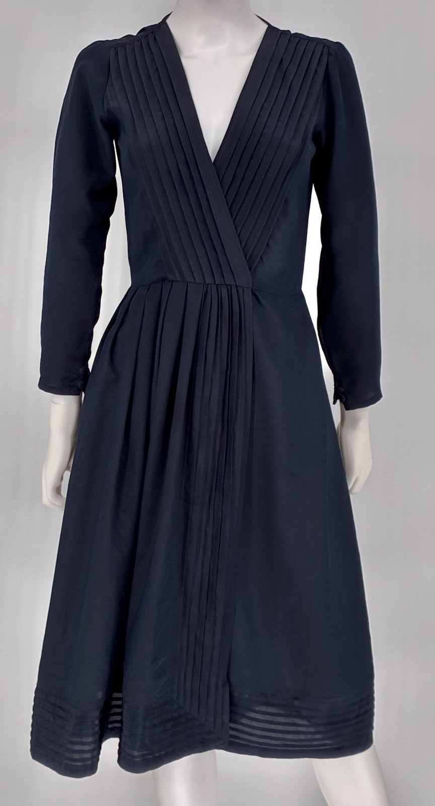 Vintage ALPERT NIPON Wrap DRESS Custom Made S/M Navy Wonderful Pleating