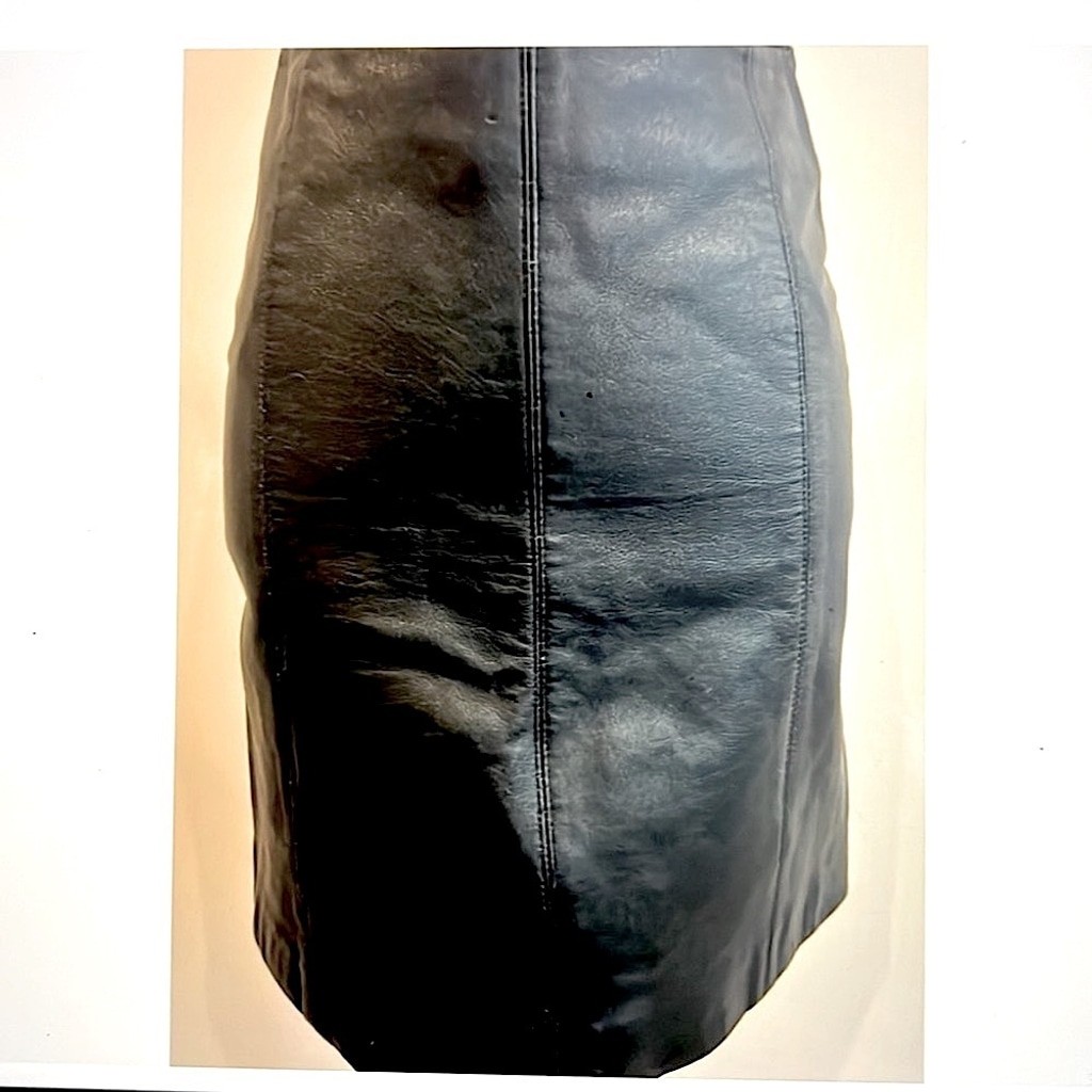 Vintage Hugo Buscati Collection Black Leather Skirt Size 2