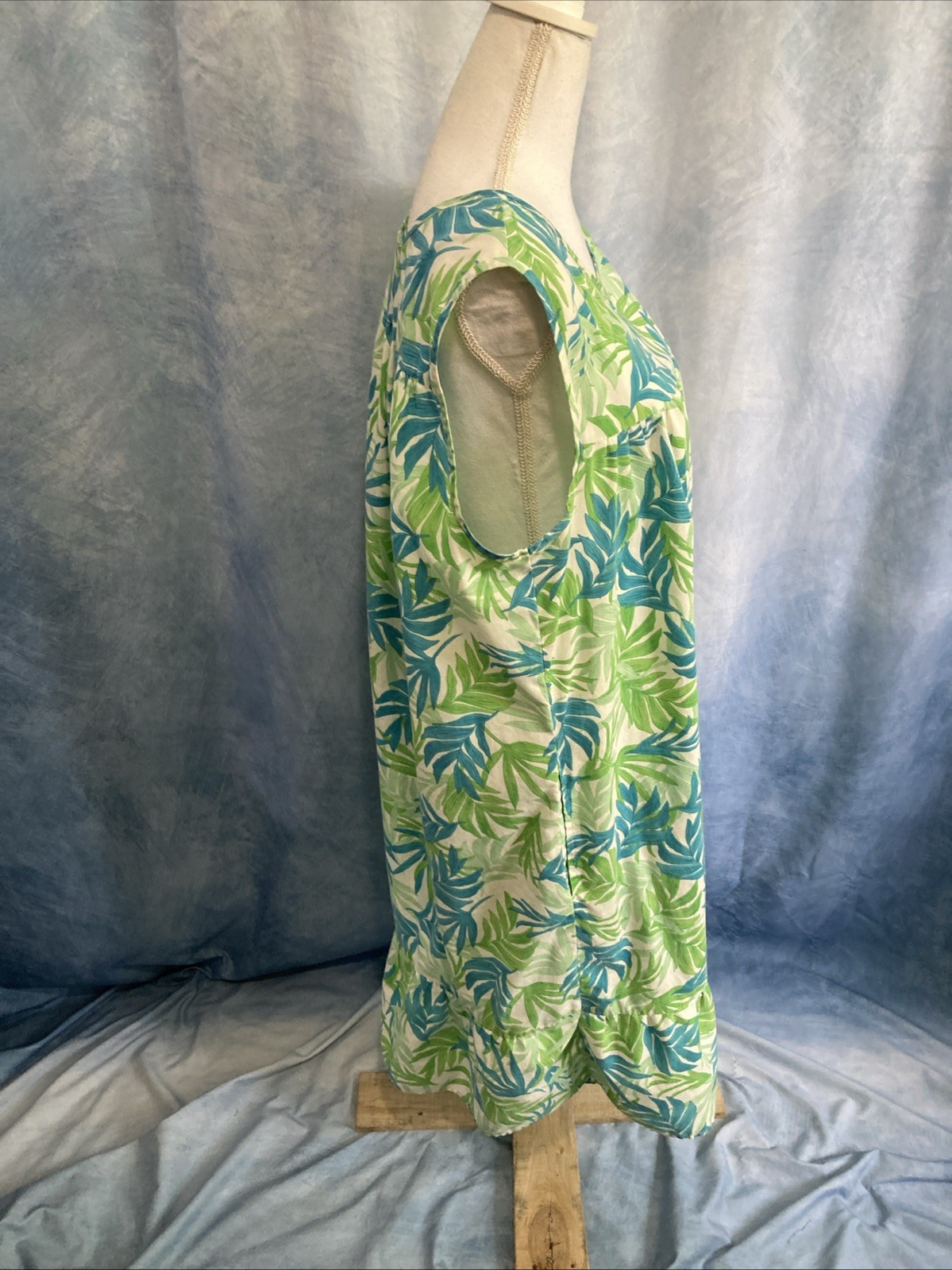 Vtg 90s Y2K Anthony Richards Muumuu House Dress 1X Plus Palm Leaf Lounge Summer