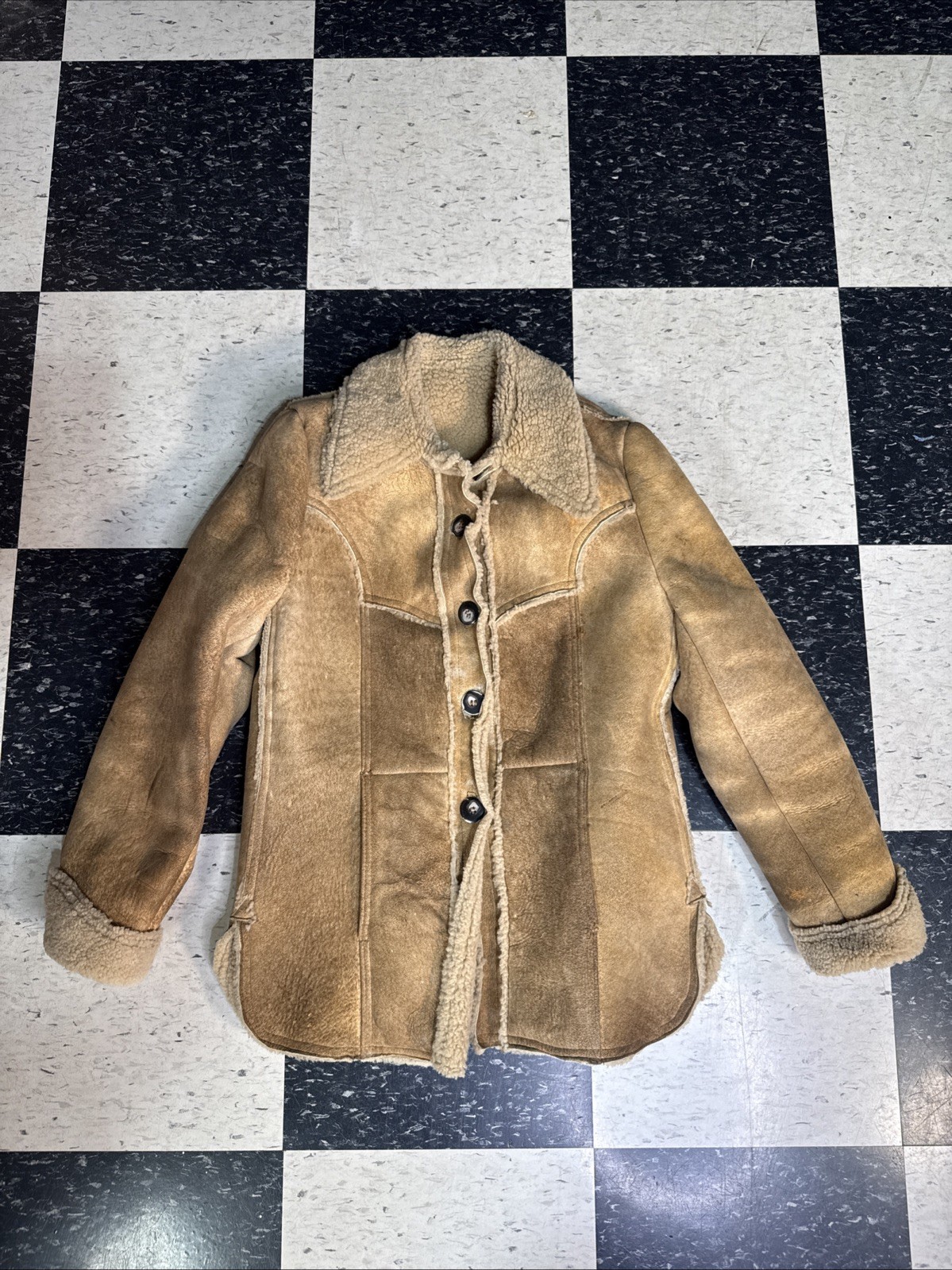 Vintage Makray Sheepskin Sherpa Marlboro Coat Hippie Ranch Women’s Sz 14 USA