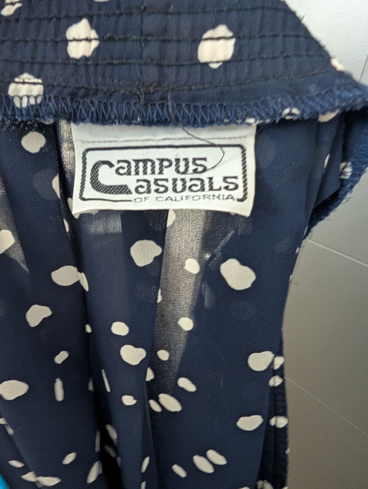 Vintage Campus Casuals Navy Polka Dot Two-Piece Set – Blouse & Skirt – 14