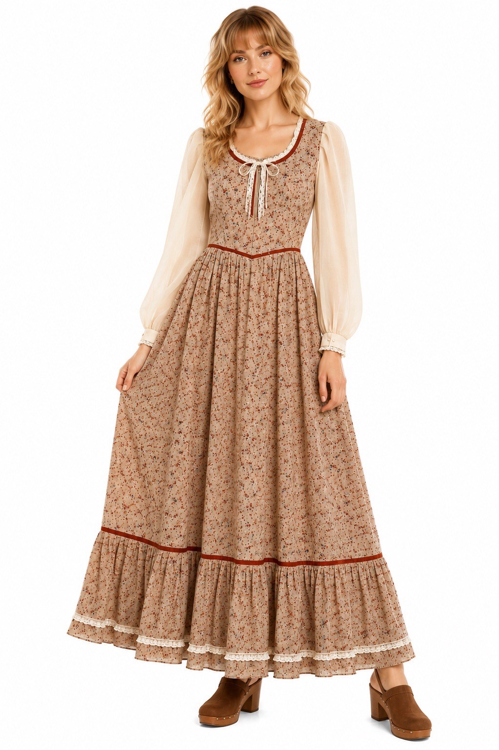vintage 70s FLORAL MAXI DRESS cottagecore SMALL prairie storybook romantic